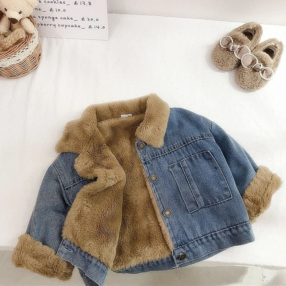 Baby girls warm thick denim winter coat