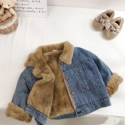 Baby girls warm thick denim winter coat