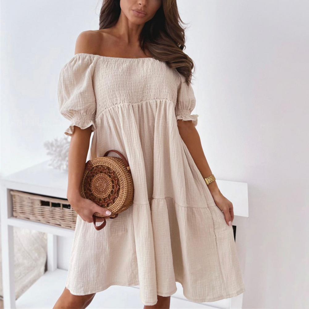 Dominique - pofmouw off-shoulder grote swingjurk