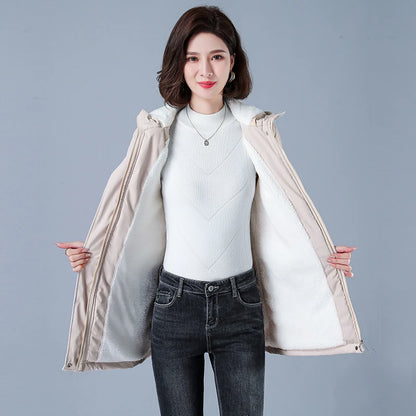 Fluffy quilted hooded windbreaker for women