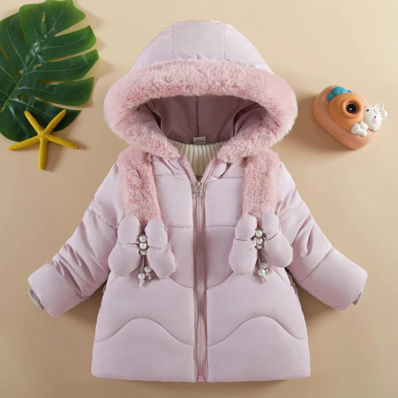 Baby girls plush butterfly hooded winter coat