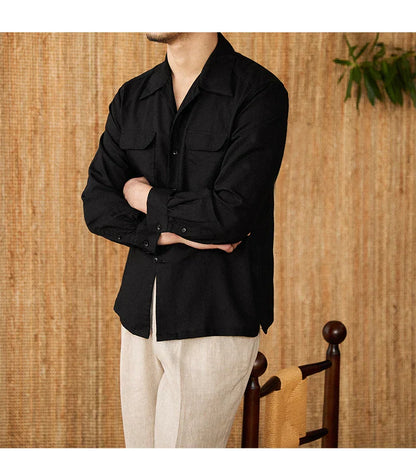 Men’s Linen Shirt – Relaxed Fit – Button-Up – Long Sleeve – Two Chest Pockets