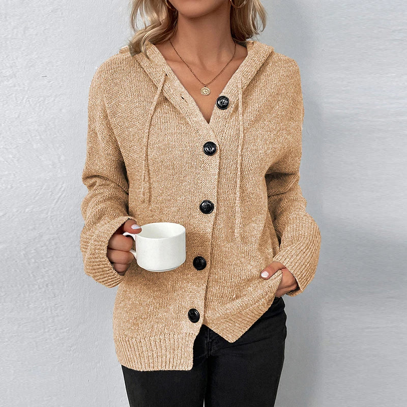 Women's knitted cardigan with hood