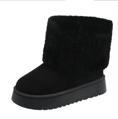 Women’s Snow Boots – Half-High Knit with Faux Fur Trim – Thick Sole Supportive Fit