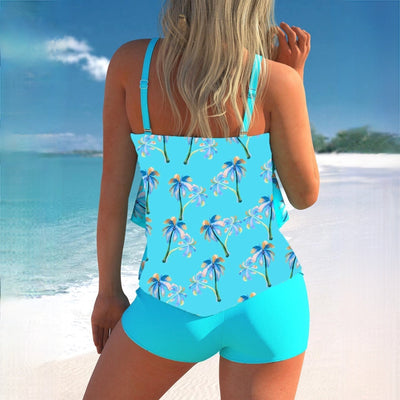 Women’s Tankini Set – Layered Ruffle Top – Adjustable Straps – Snug Swim Shorts