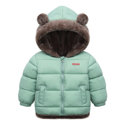 Boy hooded cotton thick fleece cashmere lined winter coat