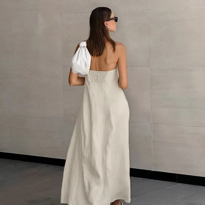 Women’s Strapless Dress – Relaxed Fit – Full Length – Backless – Pockets