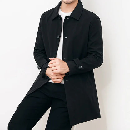 Men’s Windbreaker Jacket – Water-Resistant – Relaxed Fit – Button Front – Mid-Length