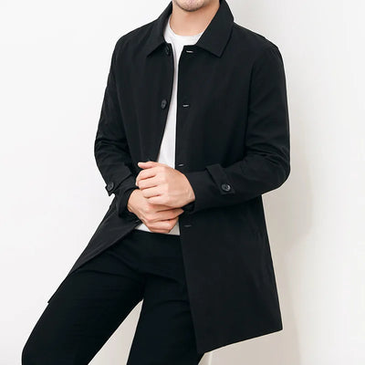 Men’s Windbreaker Jacket – Water-Resistant – Relaxed Fit – Button Front – Mid-Length