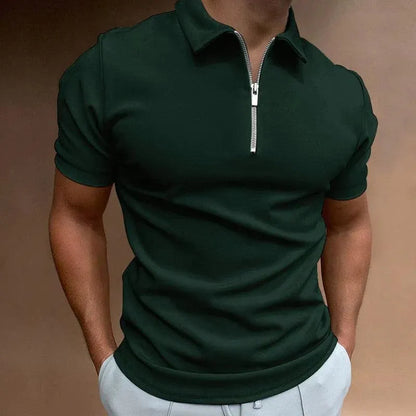 Men’s Polo Shirt - Zipper Closure - Slim Fit - Short Sleeve Breathable Casual Wear