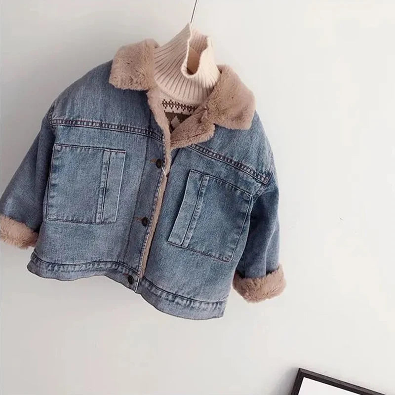 Boy's winter denim jacket  with sherpa lining