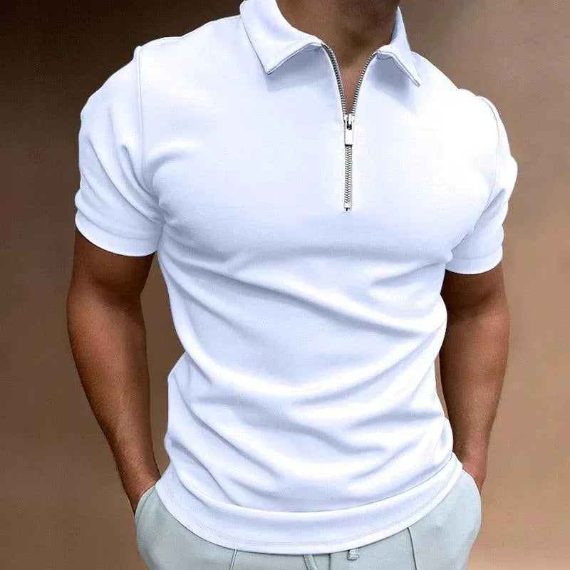 Men’s Polo Shirt - Zipper Closure - Slim Fit - Short Sleeve Breathable Casual Wear