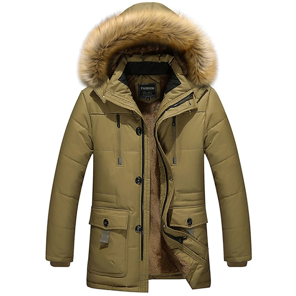 Men’s casual hooded jacket with raccoon collar