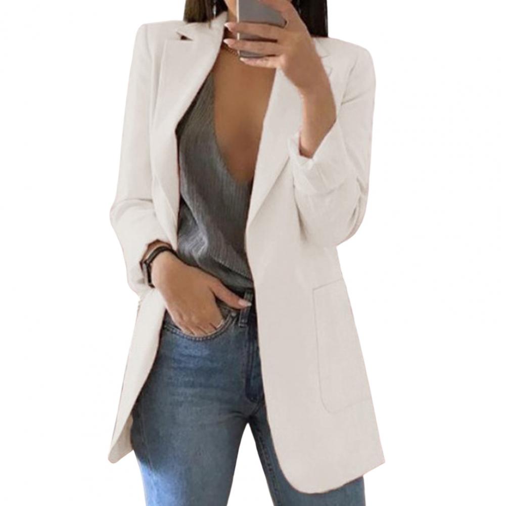 Women’s Blazer – Tailored Fit – Hip Length – Notch Lapel – Open Front – Large Pockets
