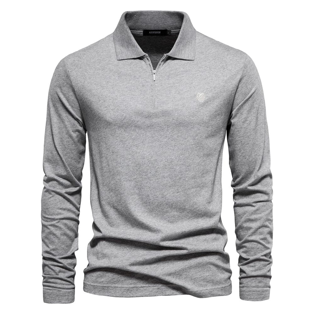 Men's casual zip lapel top with long sleeves