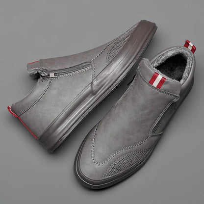 Men’s Leather Sneakers – Mid Top – Sleek Fit – Side Zip – Breathable Lining