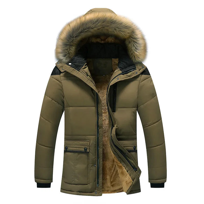 Men's winter jacket with hood, padded and warm.