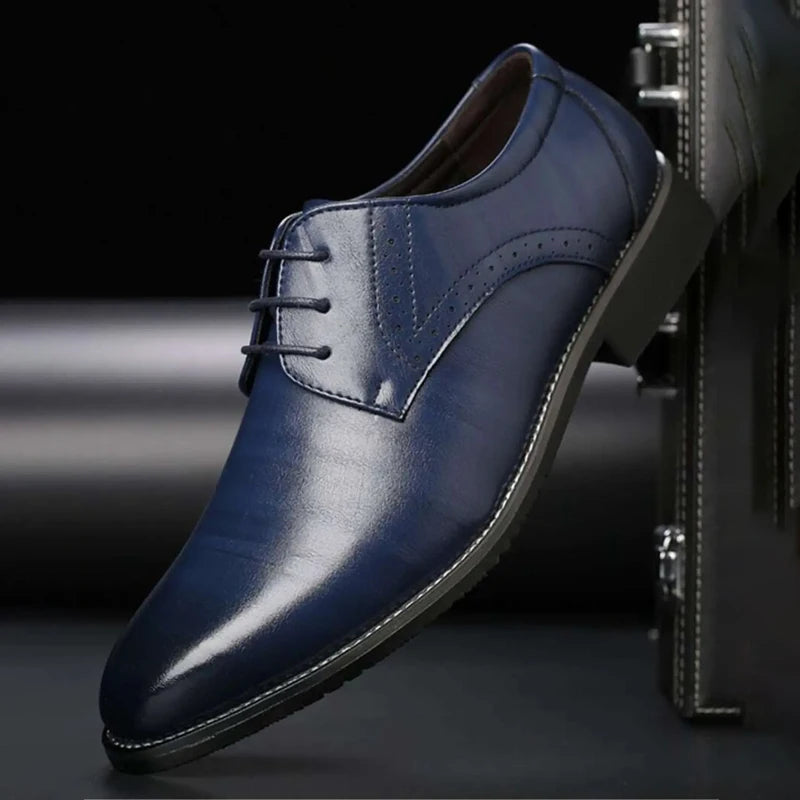 Men’s Leather Oxford Shoes – Classic Lace-Up – Formal Brogue Detailing