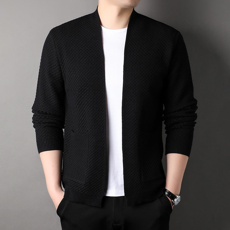 Men’s Blazer – Tailored Fit – Soft Knit – Open Front – Ribbed Cuffs – Smart Casual