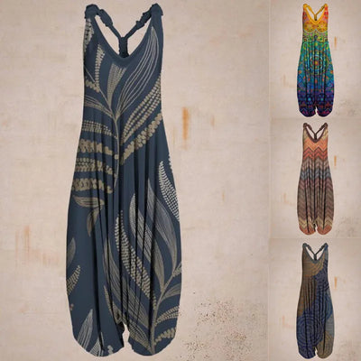 Women's Bohemian Jumpsuit - Halter Neck - Loose Fit - Harem Style - Full Length