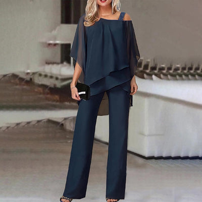 Elegant Women's Cold Shoulder 2-piece Set- Flowy & Stylish
