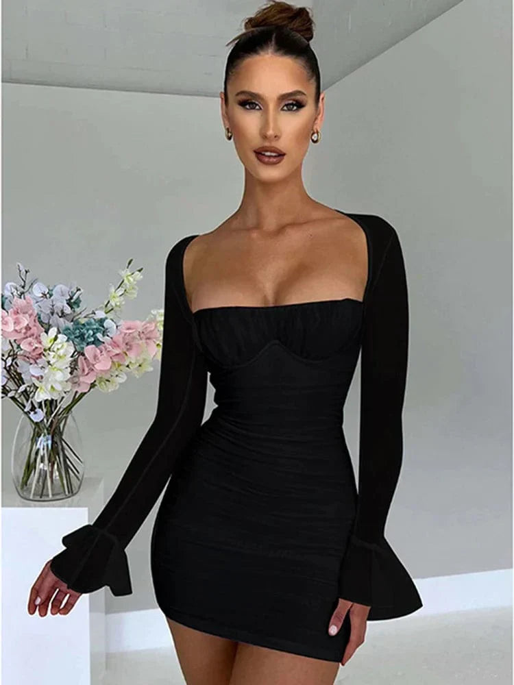 Women's elegant halter long sleeve minidress