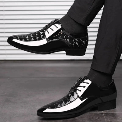 Men's Lace-Up Shoes – Glossy Synthetic – Embossed Detailing – Casual Outdoor Wear