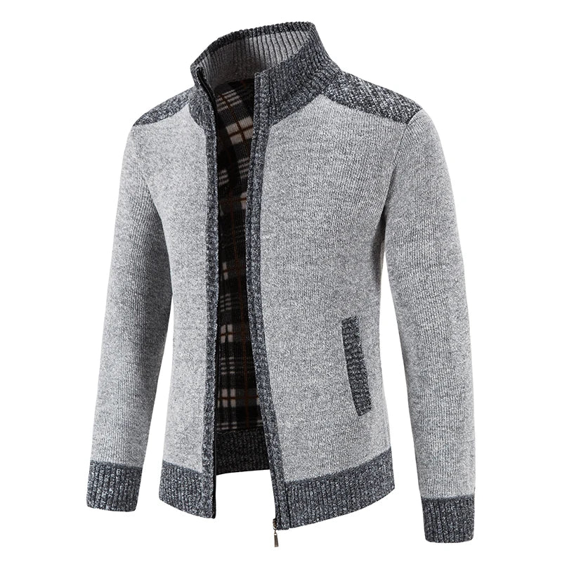Men's knitted cardigan with patchwork design