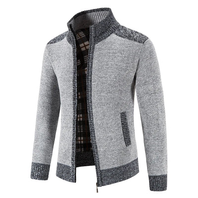 Men's knitted cardigan with patchwork design