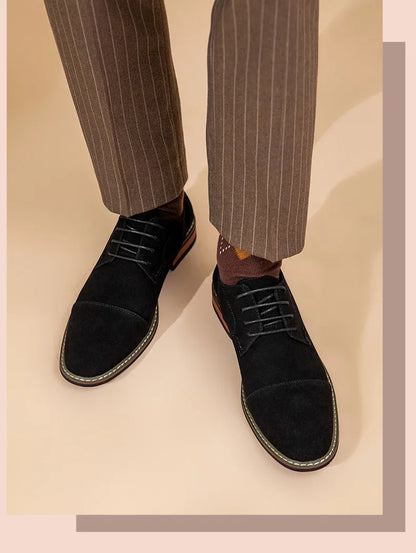Men’s Oxford Shoes – Suede Upper – Slim Fit – Cap Toe – Closed Lacing Formal Style