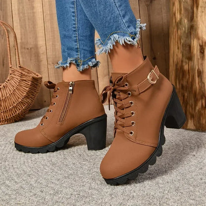 Women's High Heel Ankle Boots with Lace-Up Closure