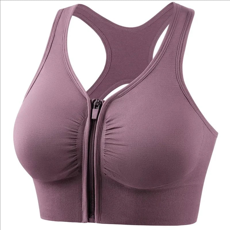 Women’s Sports Bra – Front Zipper – Racerback – Snug Fit – Breathable Blend – High Support