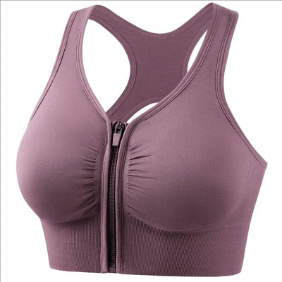 Women’s Sports Bra – Front Zipper – Racerback – Snug Fit – Breathable Blend – High Support