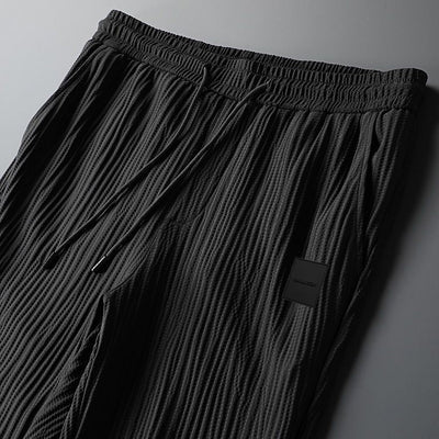 Men’s Tracksuit Set - Textured Pleated Fabric - Short Sleeve T-Shirt & Joggers - Relaxed Fit