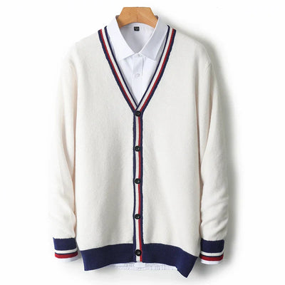 Men’s Cardigan –Knitted – Relaxed Fit – V-Neck – Button-Up – Ribbed Trim