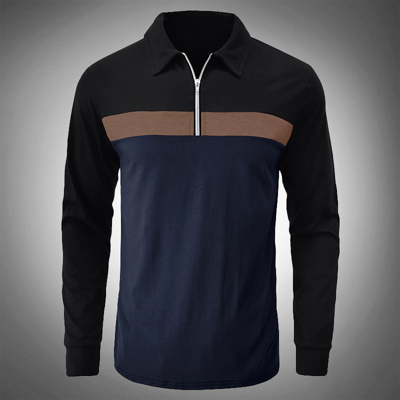 Men’s Long-Sleeve Polo Shirt - Quarter Zip - Tailored Fit - Casual Smart Wear