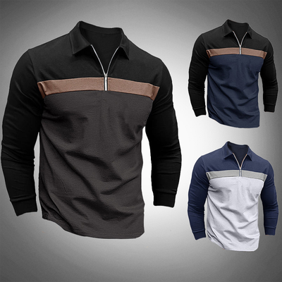 Men’s Long-Sleeve Polo Shirt - Quarter Zip - Tailored Fit - Casual Smart Wear