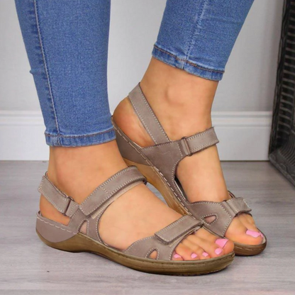 Women's Orthopedic Sandals - Adjustable Straps - Open Toe - Comfortable Flat Sole - Casual Wear