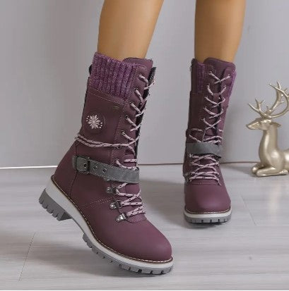 Women's High-Top Boots - Lace-Up & Zip - Knitted Cuff - Rugged Sole - Warm & Stylish
