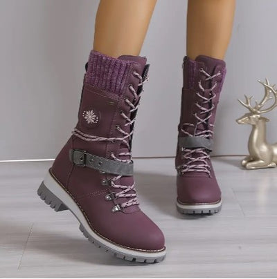 Women's High-Top Boots - Lace-Up & Zip - Knitted Cuff - Rugged Sole - Warm & Stylish