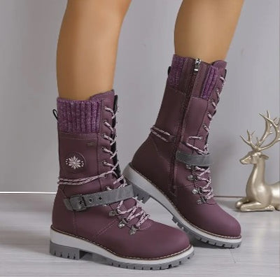 Women's High-Top Boots - Lace-Up & Zip - Knitted Cuff - Rugged Sole - Warm & Stylish