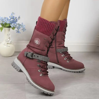 Women's High-Top Boots - Lace-Up & Zip - Knitted Cuff - Rugged Sole - Warm & Stylish