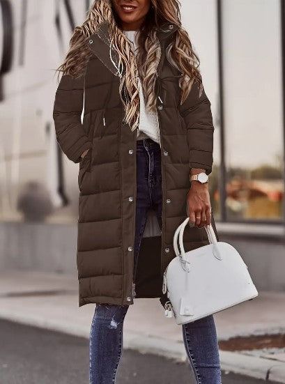 Women's long padded coat with hood