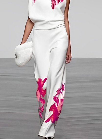 Women's floral turtleneck top and wide leg pants set