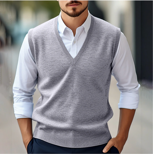 Men’s Sleeveless V-Neck Sweater – Fine Knit – Classic Fit – Ribbed Trim – Smart Layering
