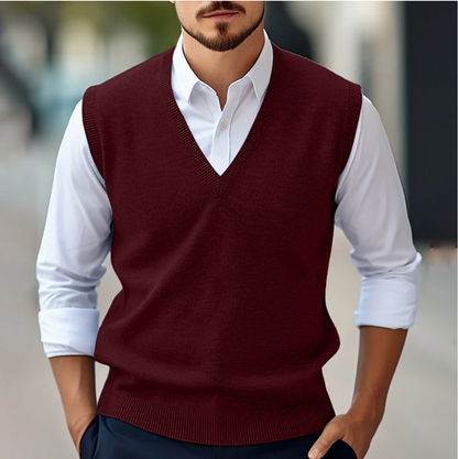 Men’s Sleeveless V-Neck Sweater – Fine Knit – Classic Fit – Ribbed Trim – Smart Layering