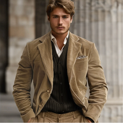 Men’s Corduroy Jacket – Structured Fit – Notched Lapel – Single-Breasted Smart Casual