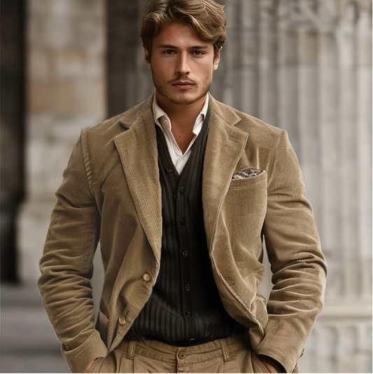 Men’s Corduroy Jacket – Structured Fit – Notched Lapel – Single-Breasted Smart Casual
