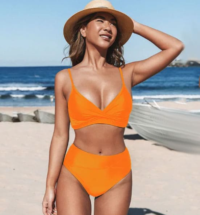 Women’s Bikini Set – High Waist Bottom – V-Neck Top – Soft Stretch Fit – Adjustable Straps
