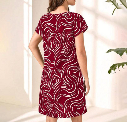 Women's A-Line Dress - Round Neck - Short Sleeve - Abstract Print - Lightweight